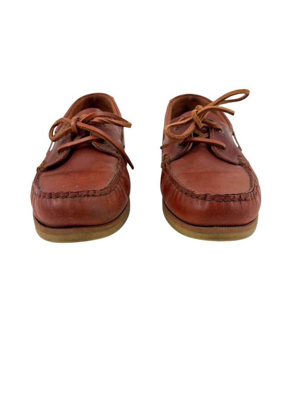 Maine New England Leather Boat Shoes Men 9 Brown Lace-Up Moc Toe Preppy Coastal - Picture 3 of 9